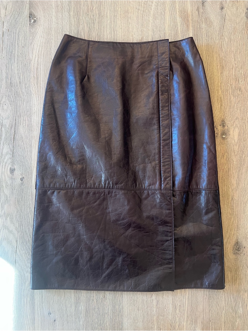 Vintage Anne Klein Brown Genuine Leather Pencil Skirt Size 2